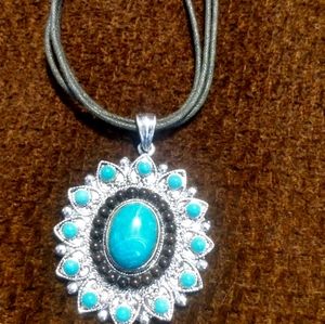 Vintage leather and turquoise necklace